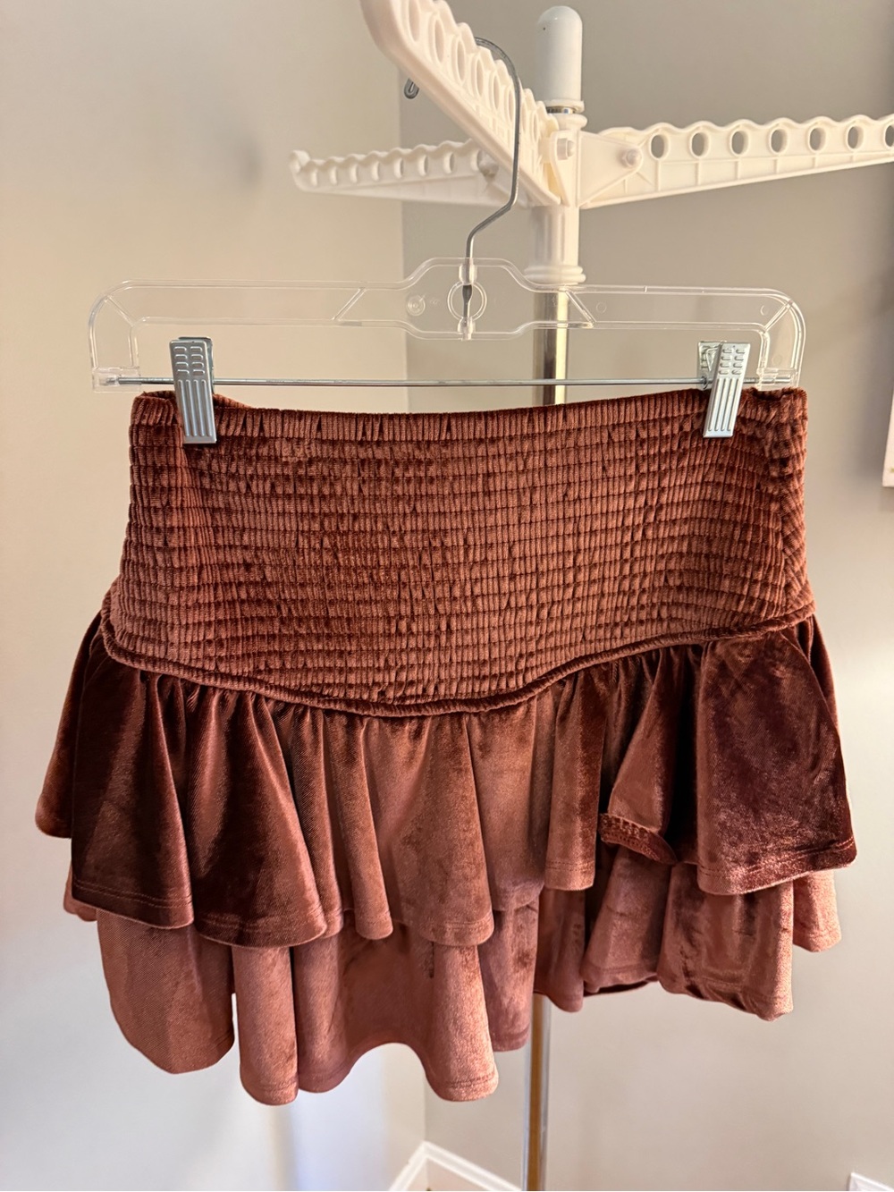 Altar'd State Brown Velvet Tiered Ruffle Mini Skirt
